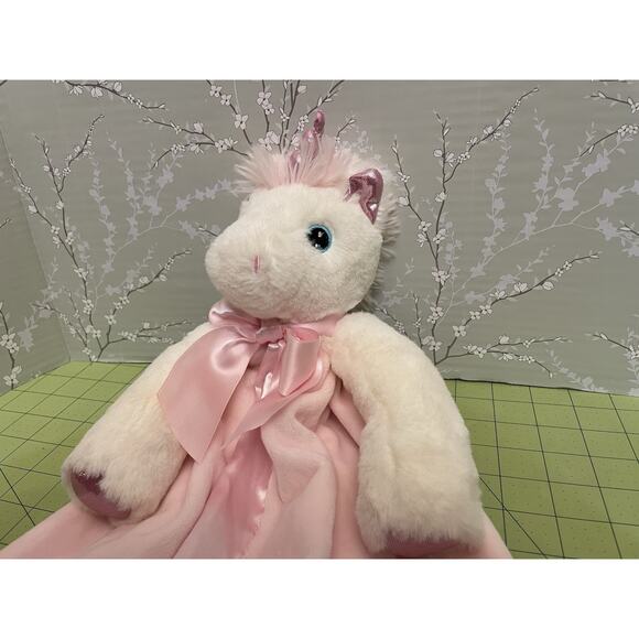 BEARINGTON BABY COLLECTION Plush Pink Unicorn Satan Back Security Blanket Lovey - Picture 10 of 11